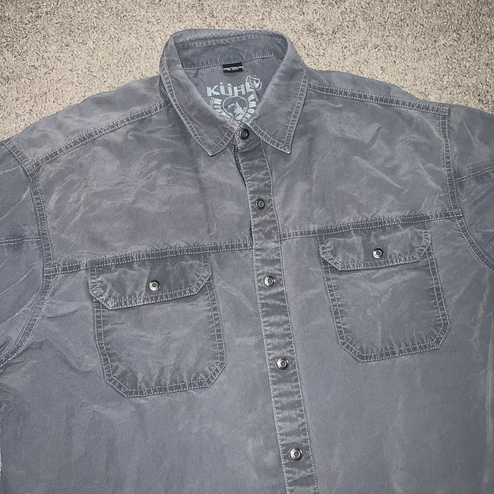 Kuhl Mens Large Gray Long Sleeve Snap Rugged Utility Outdoor Hiking Work Shirt